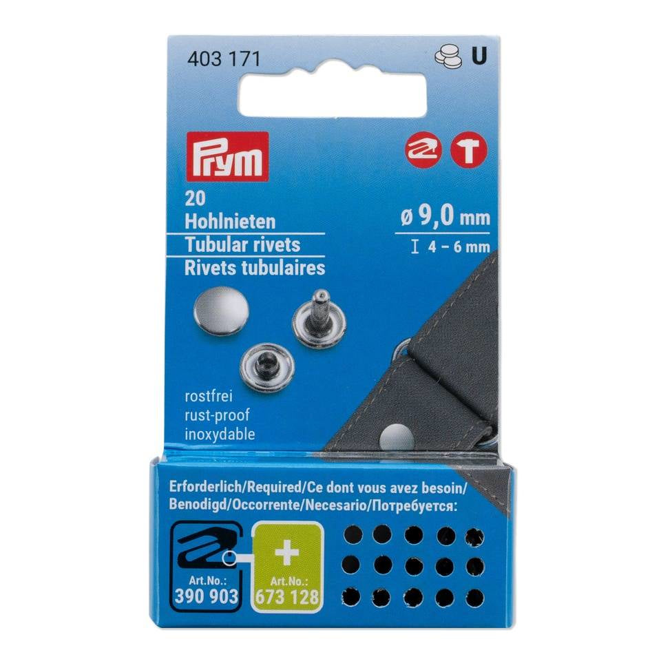 Prym Hohlnieten Ø 9 mm – Messing, Silber, 20 Stück, für Vario Creative Tool