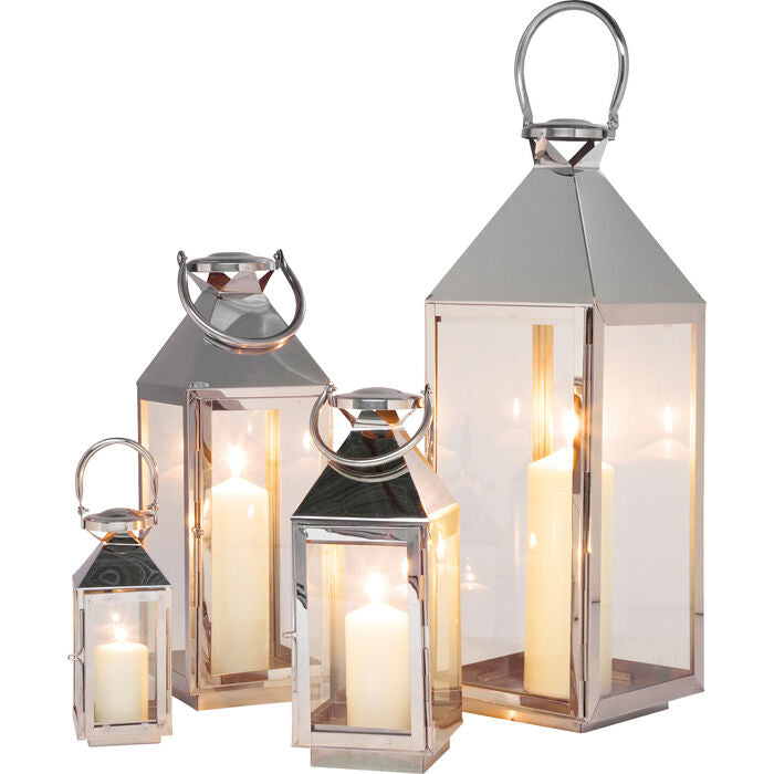 KARE Design Giardino Laternen-Set – Glas & Edelstahl, mehrfarbig – 24 × 71 × 23 cm – 4-teilig