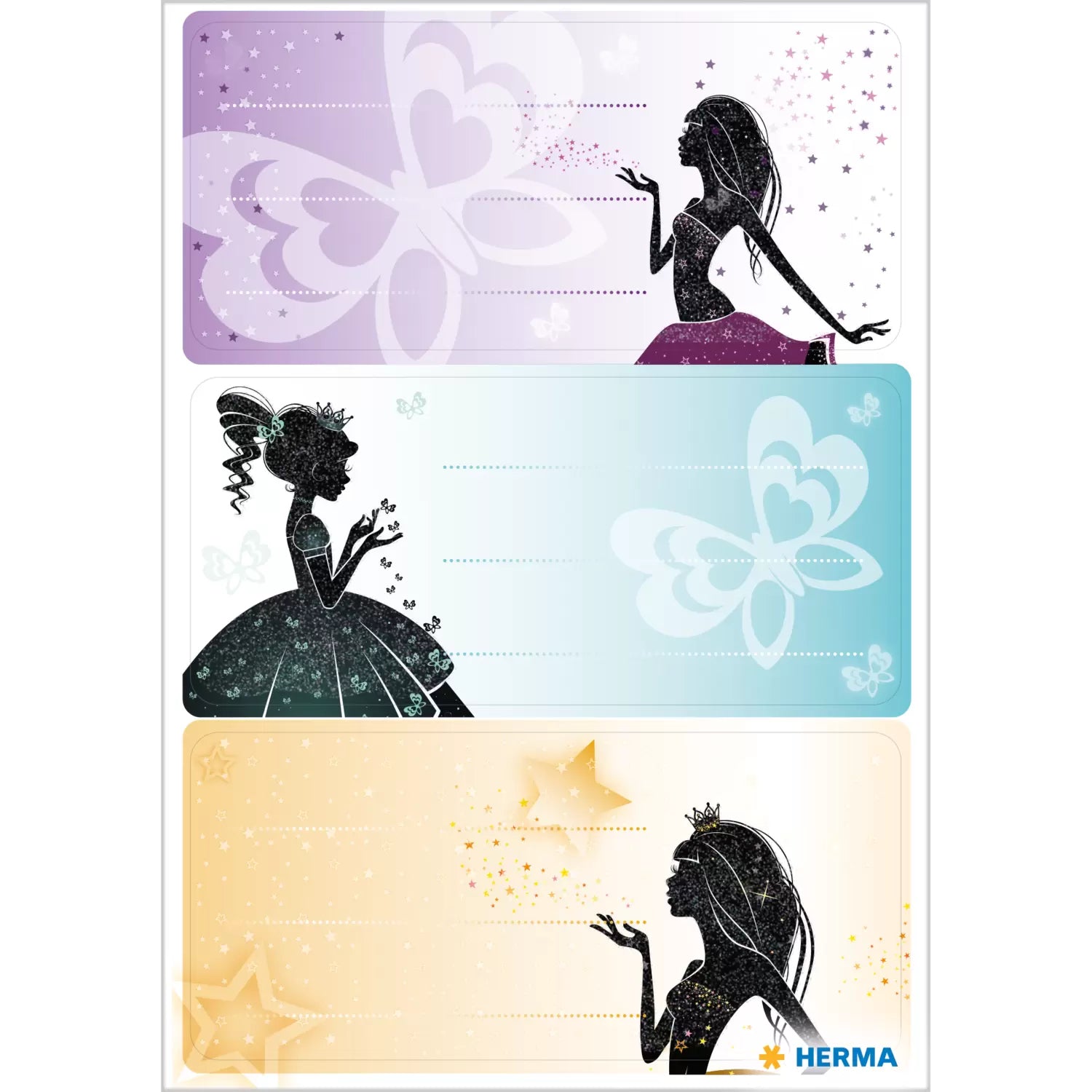 HERMA Vario Schuletiketten – Motiv Princess – 35×76 mm, Abgerundete Ecken, 6 Stück, 2 Bögen, Papier