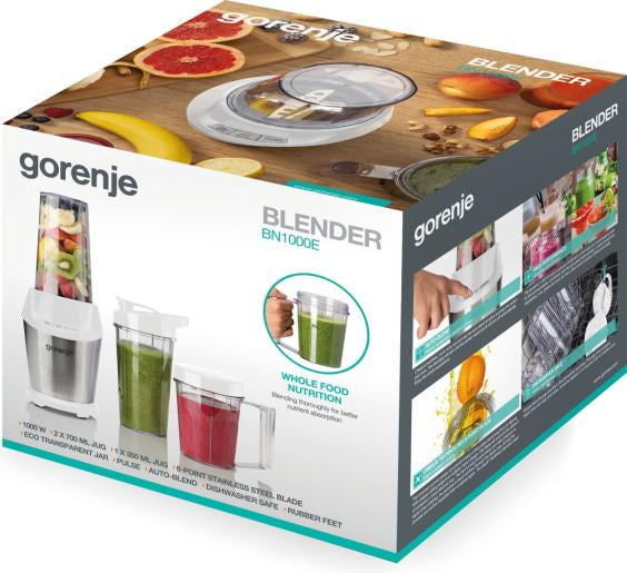 Gorenje Smoothie-Mixer BN1000E – 0,75 l, 1000 W, spülmaschinenfest – weiss/silber