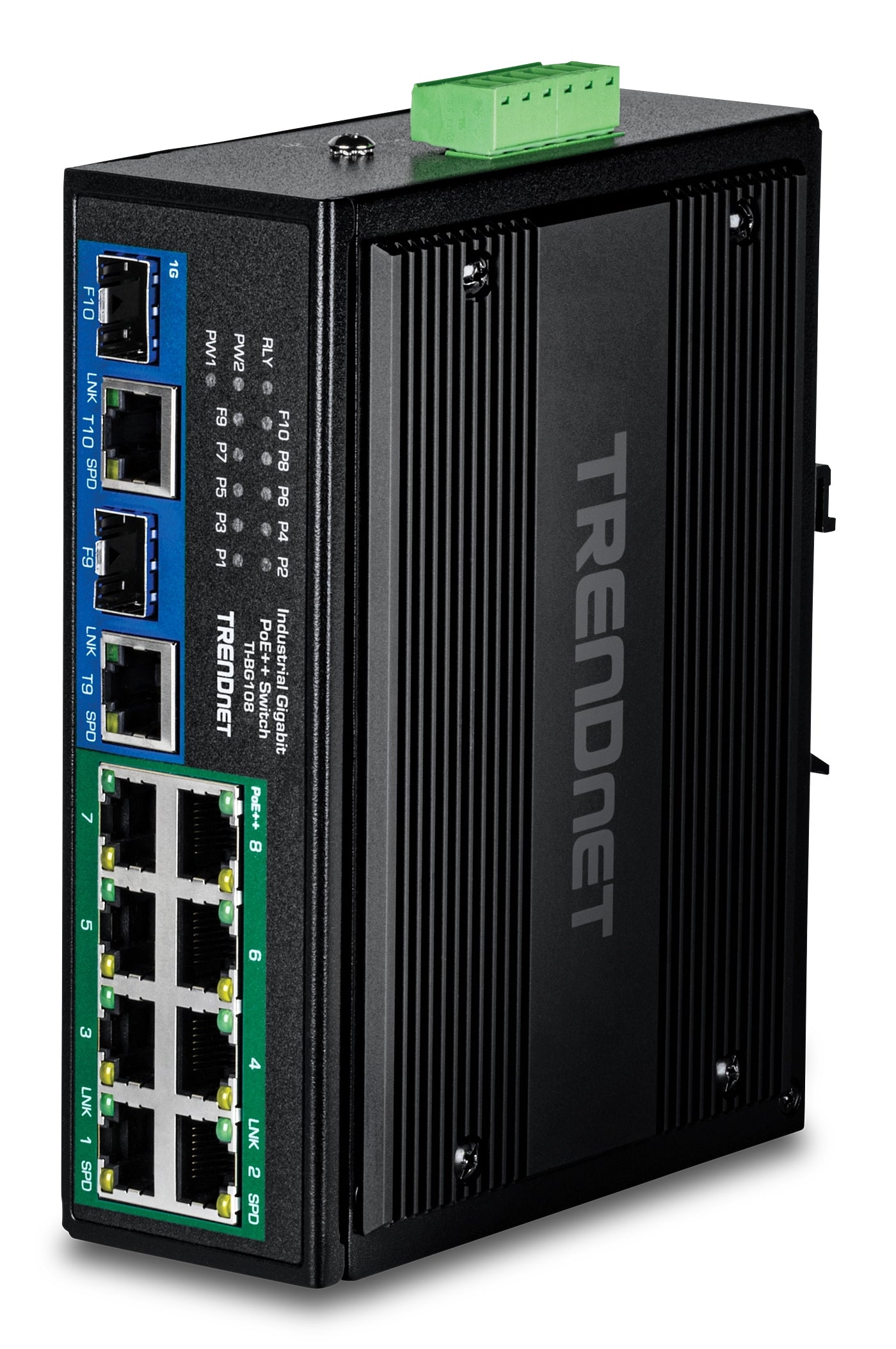 TRENDnet TI-BG108 – Switch – 8× 1G + 2× 1G (RJ‑45/SFP), PoE++, PoE-Budget 400 W, DIN-Schiene