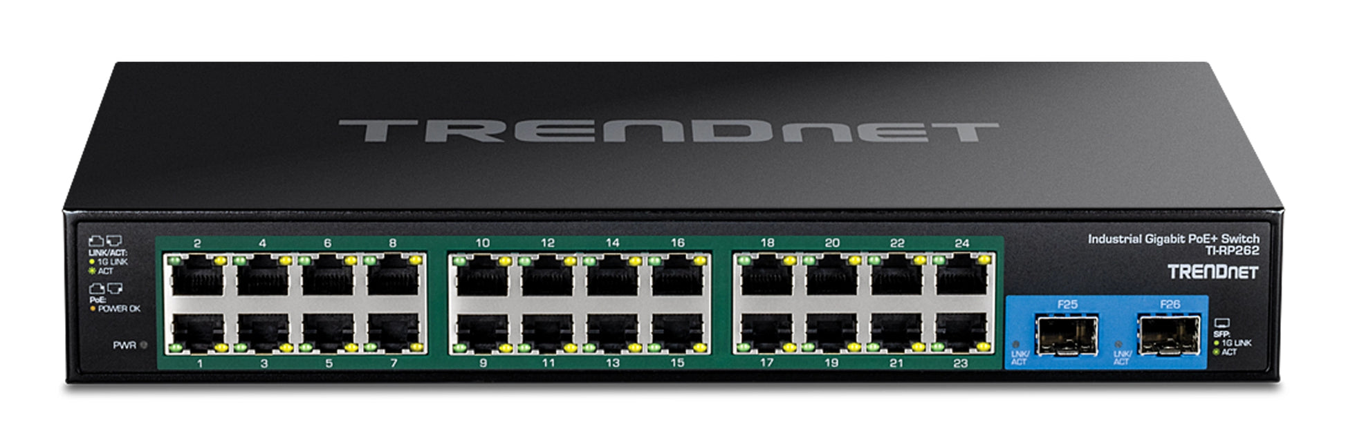 Trendnet TI-RP262 – Unmanaged Switch – 24× 1G, 2× SFP, PoE+, PoE-Budget 685 W, 19", 1U