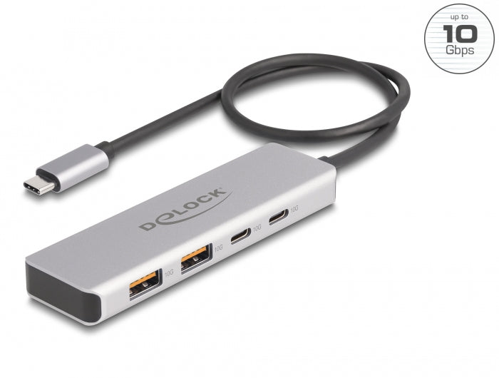DeLOCK USB-Hub – USB-C, 2× USB-A, 2× USB-C, 10 Gbit/s, für Windows/Mac/Linux