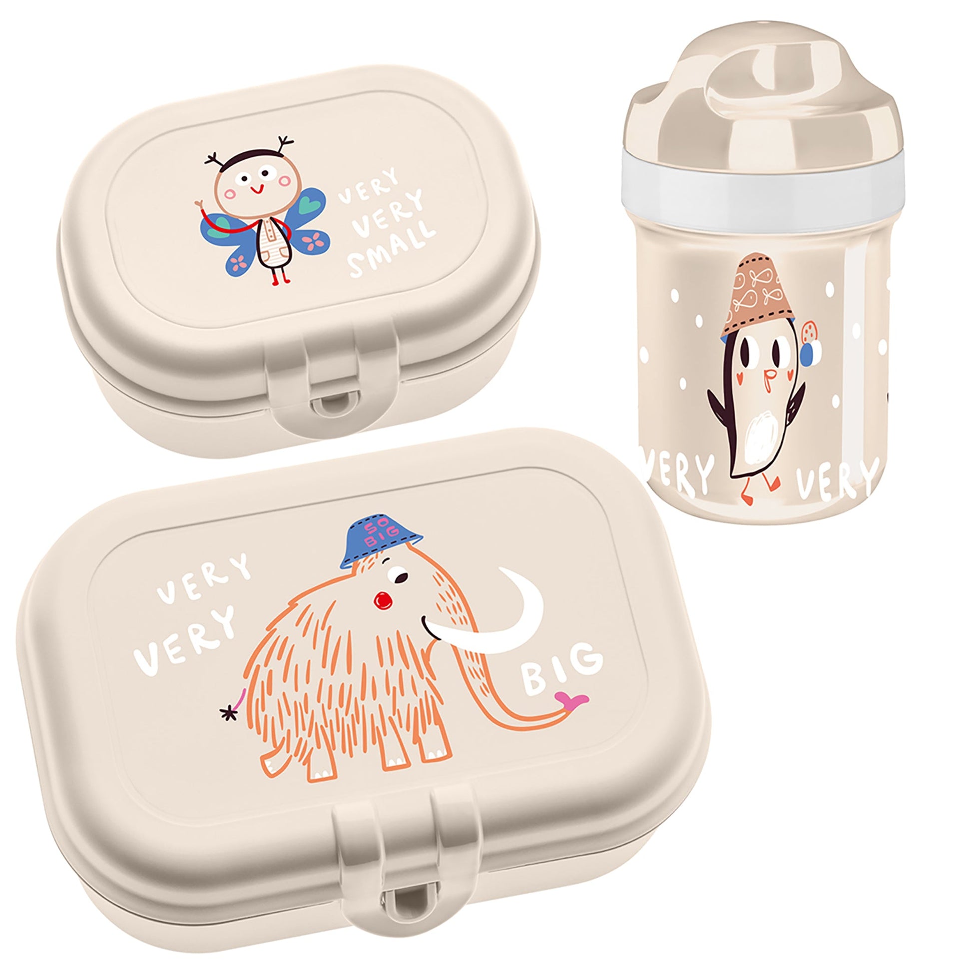 koziol Lunchbox, Biokunststoff, beige, 3er-Set, inkl. Flasche, für Kinder