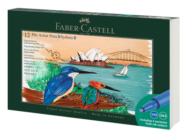 Faber-Castell PITT Artist Pen Sydney Fineliner – 12er-Set 0,4 mm – 12 Farben, sortiert – wasserfest