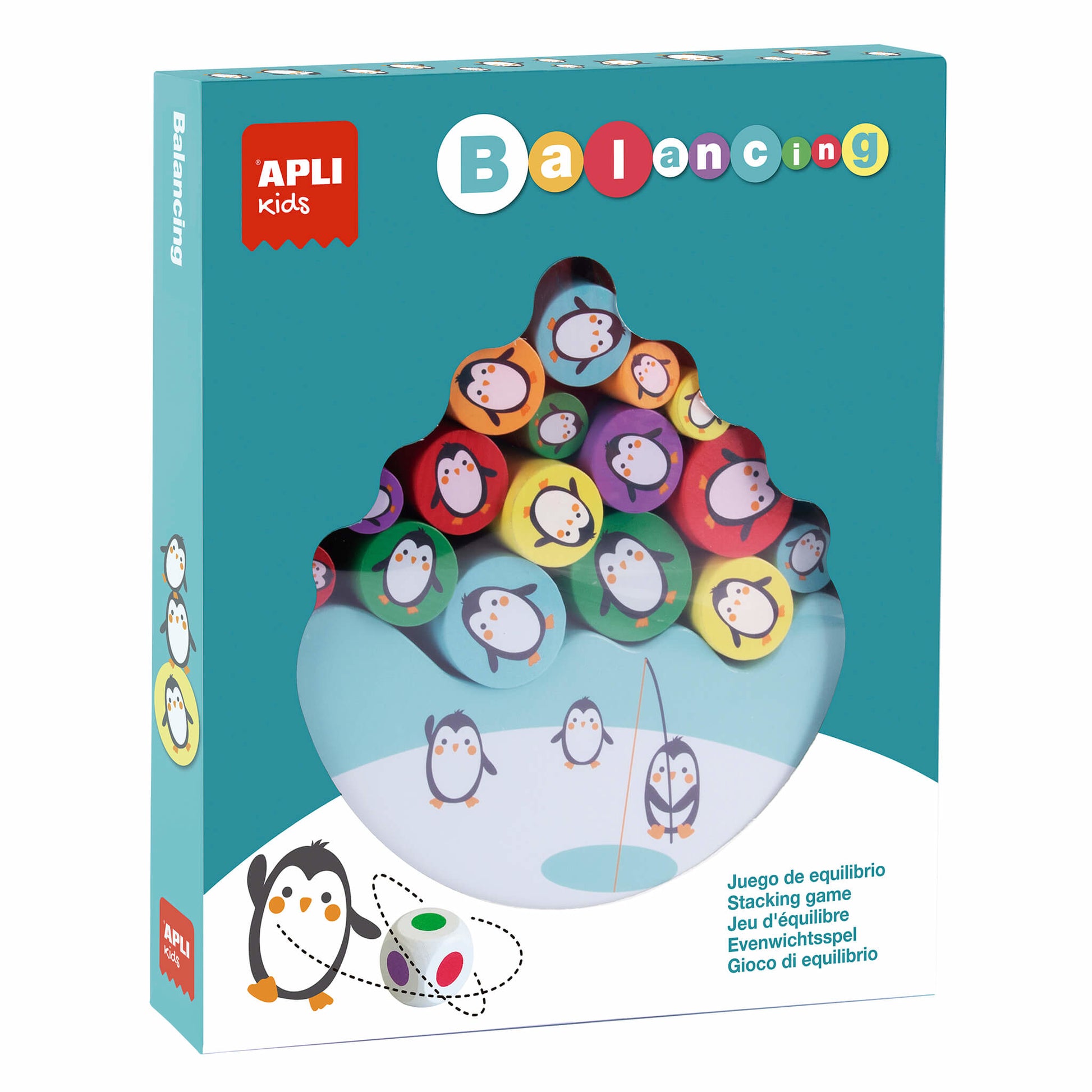 APLI Kids Balancierspiel Pinguin – ab 1 Spieler, ab 4 Jahren, 16 Teile, 227 × 270 × 35 mm, MDF, mehrfarbig