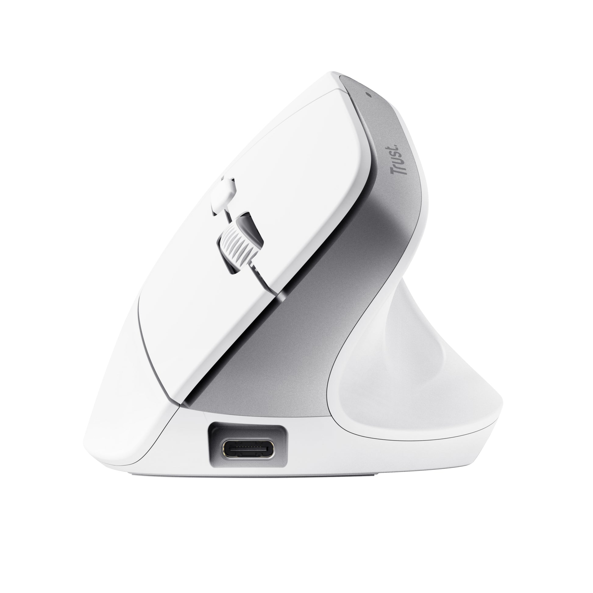 Trust Bayo+ – Vertikale Maus – Kabellos (Bluetooth/2,4 GHz), Rechtshänder, Weiss