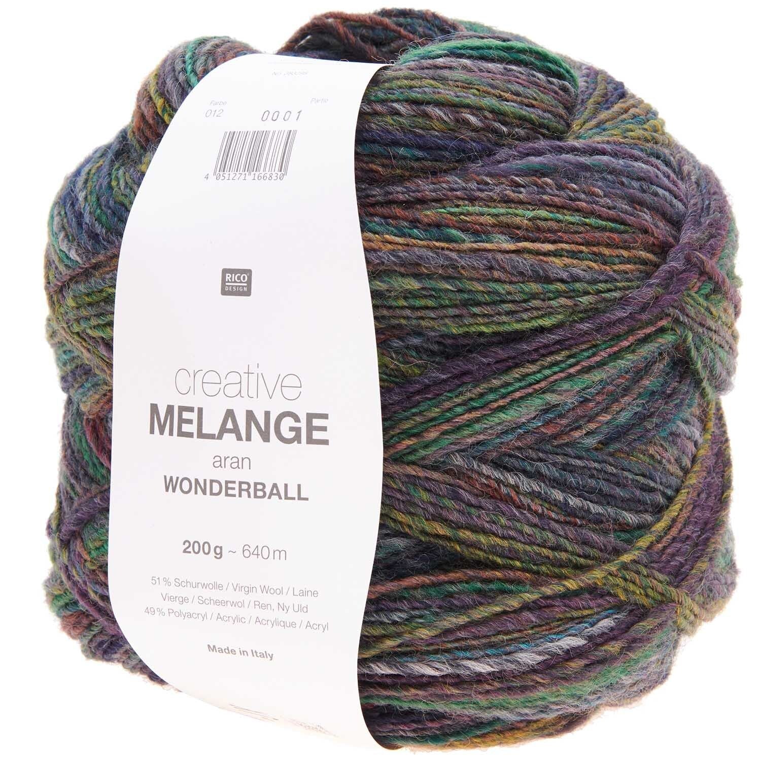 Rico Design Melange Wolle Blau – 200 g, 640 m, 51% Schurwolle/49% Polyacryl, Nadel 5 mm