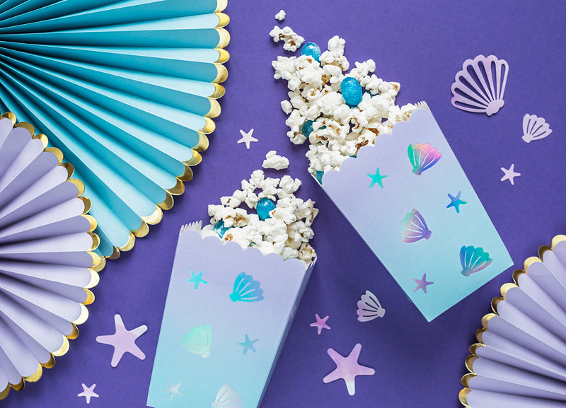 PartyDeco Take-away-Box Narwal, Papier/Karton – 70 × 70 × 125 mm, Blau – 6 Stk.