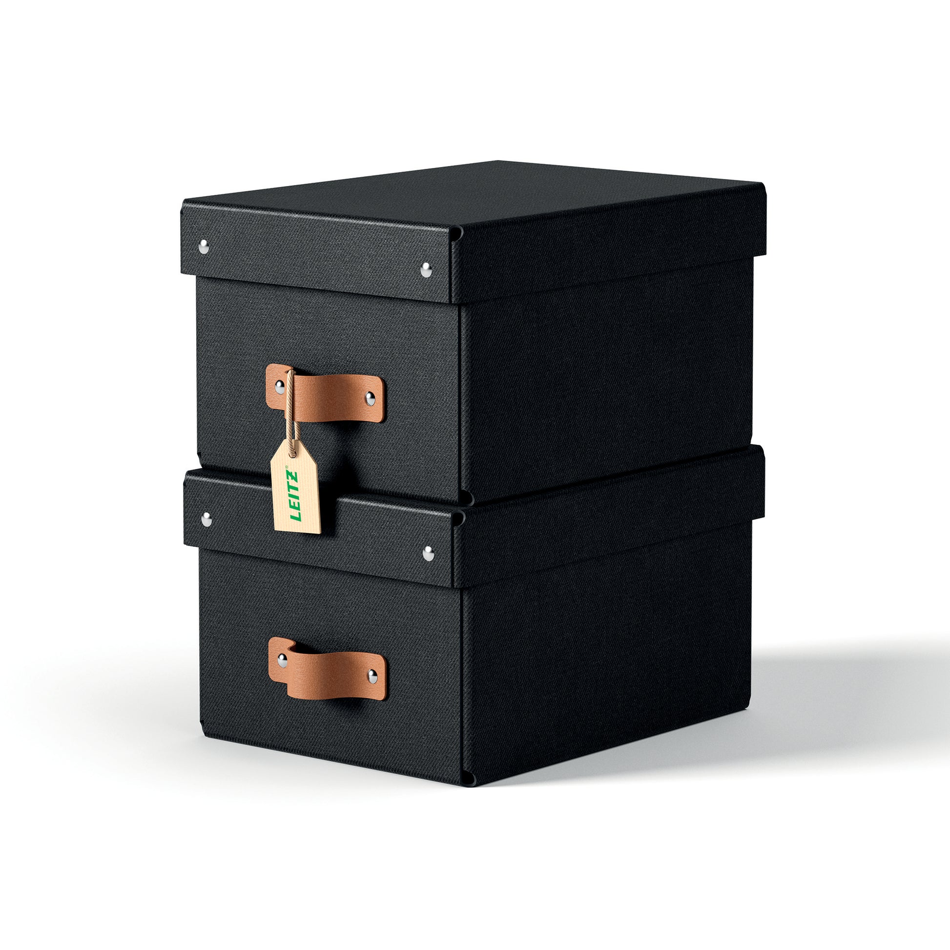 Leitz Aufbewahrungsbox 6,5 l – mit Klappdeckel, mit Tragegriff, 200 × 150 × 260 mm, schwarz, Karton, 2er Pack