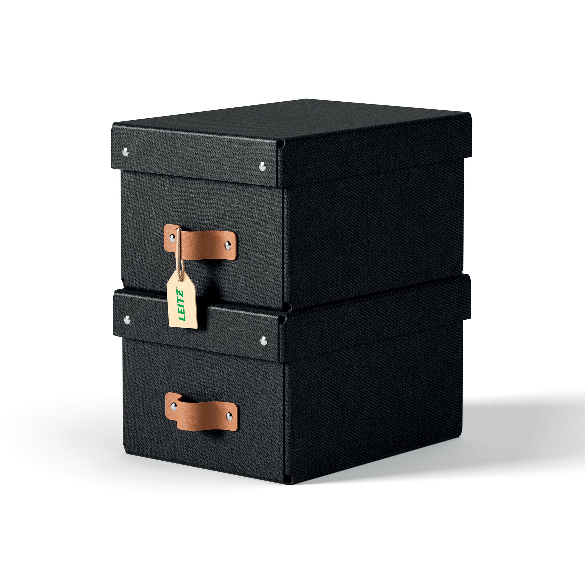 Leitz Aufbewahrungsbox 6,5 l – mit Klappdeckel, mit Tragegriff, 200 × 150 × 260 mm, schwarz, Karton, 2er Pack