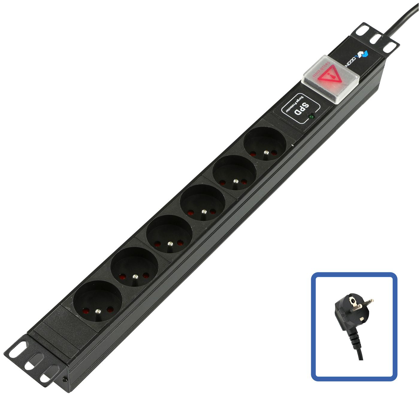 Lanview TUPS047 – Rack-PDU geschaltet, 6× Steckdosen, 1U horizontal, mit Schalter, Überspannungsschutz