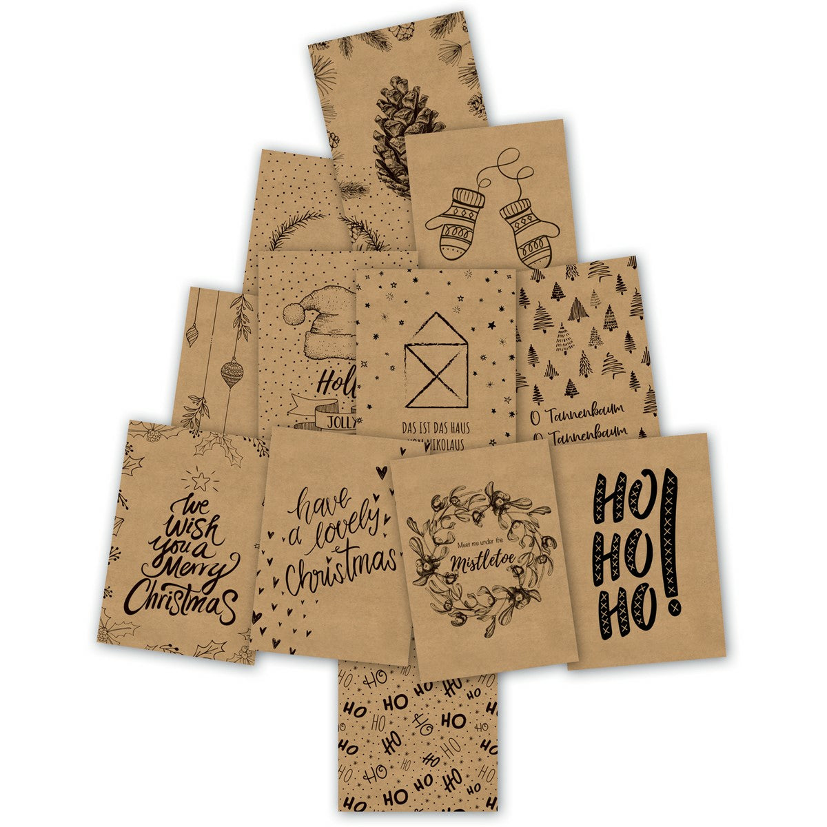 Sigel Weihnachtsgrusskarte (Natural Christmas) – A6 (105 × 148 mm) – Text DE/EN, Kraftpapier, 24er Pack
