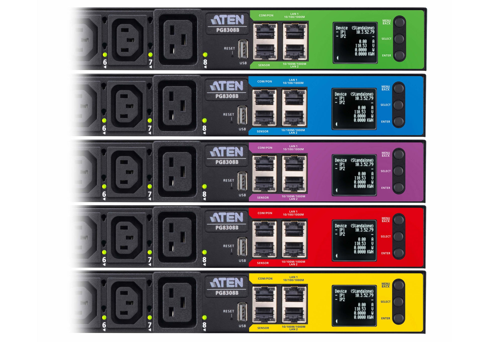 ATEN PG8308G – Rack-PDU gemessen, geschaltet, 6× IEC C13 + 2× IEC C19, 32 A, Stecker IEC 60309, 1U