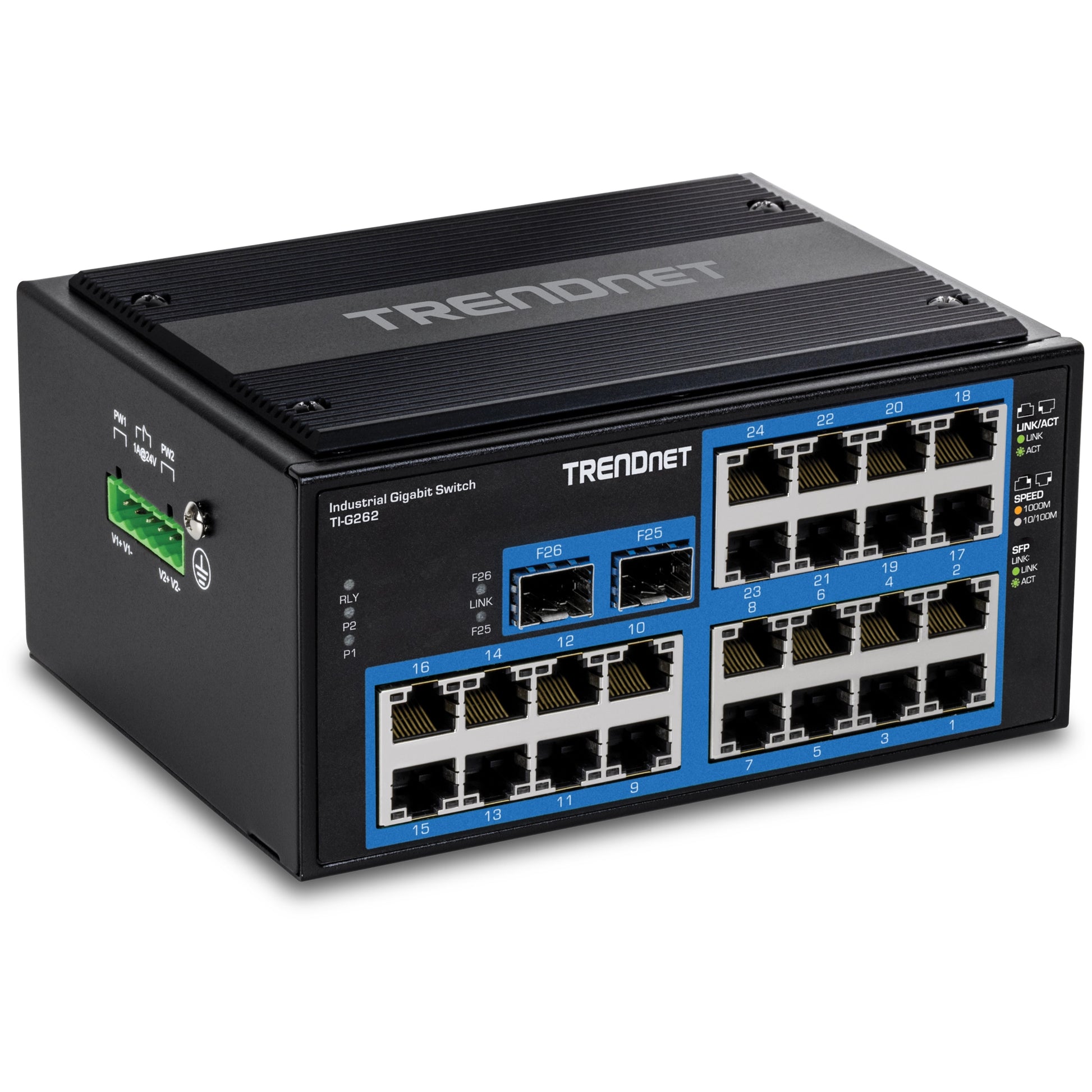 TRENDnet TI-G262 – Industrie-Switch – 24× 1G, 2× SFP, IP30, Hutschiene