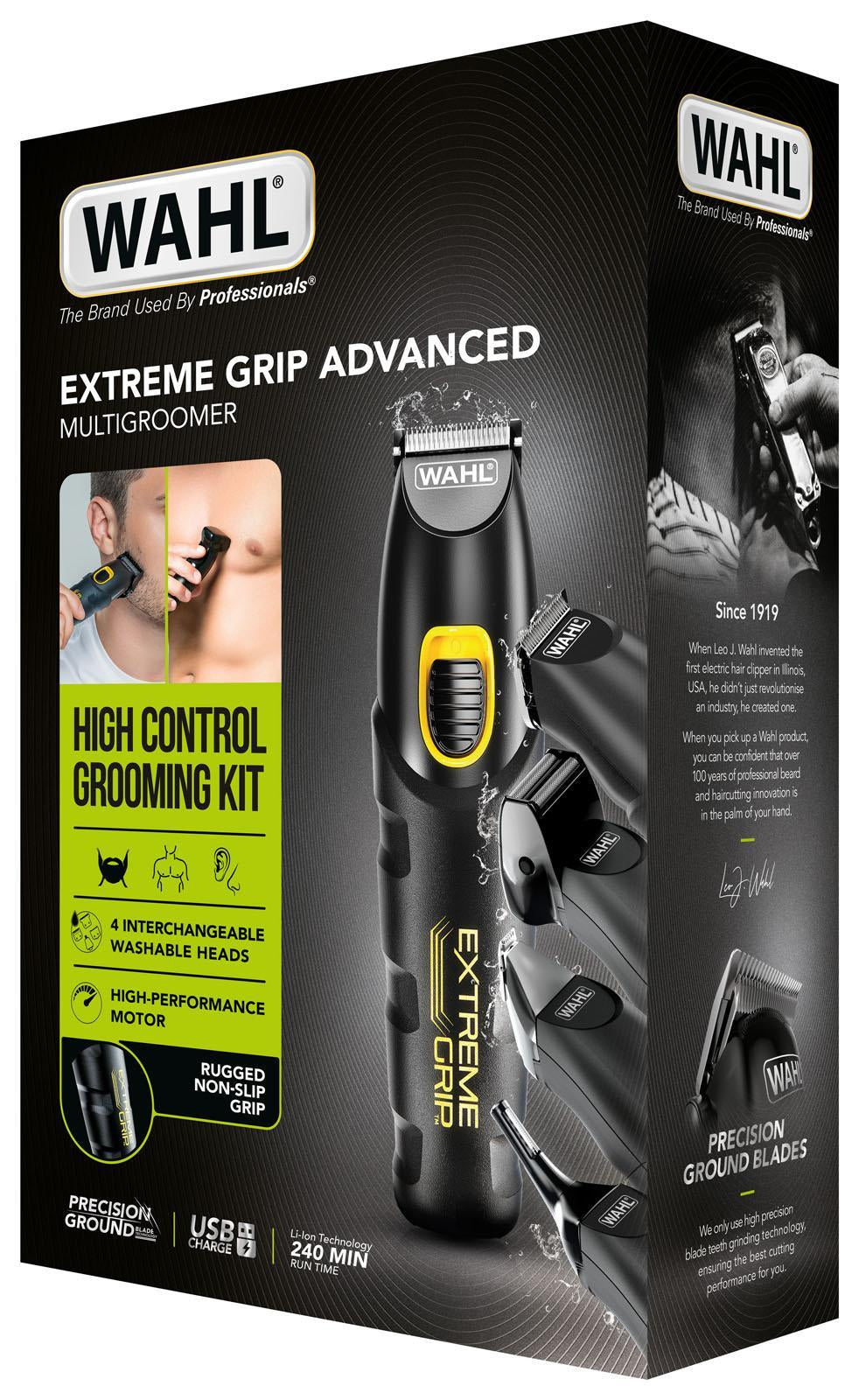 Wahl Multifunktionstrimmer Extreme Grip – 240 min Akkulaufzeit, 10 Kämme – Schwarz, Edelstahlmesser