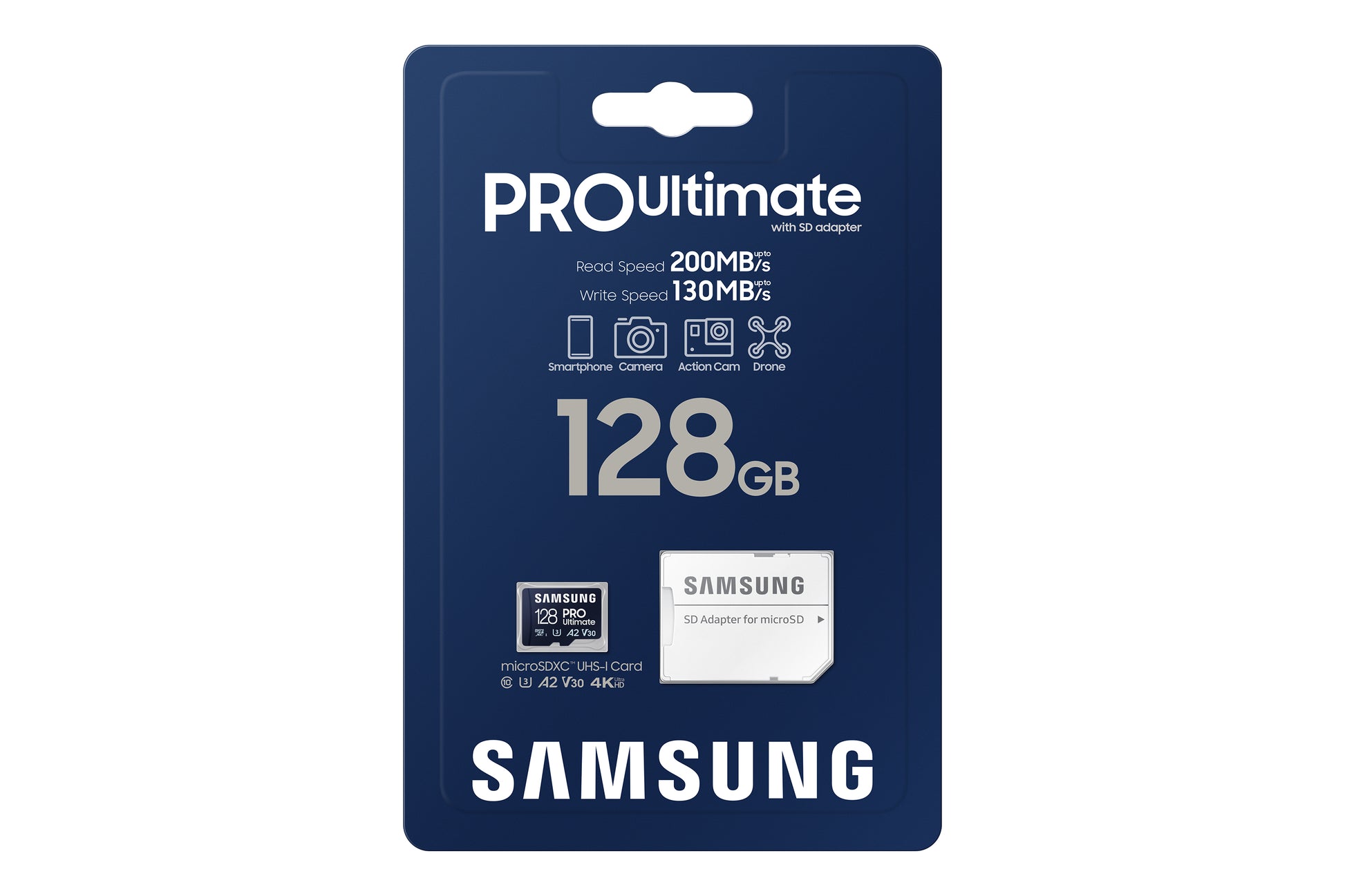 Samsung MB-MY128S microSDXC 128 GB – UHS-I, U3, V30, A2, 200/130 MB/s, inkl. SD-Adapter