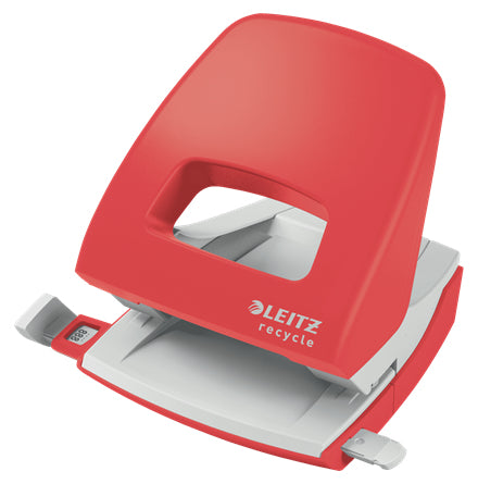 Leitz NeXXt Recycle Bürolocher – 2-Loch, Lochabstand 80 mm, 30 Blatt, bis A4 – Rot – Metall/Kunststoff