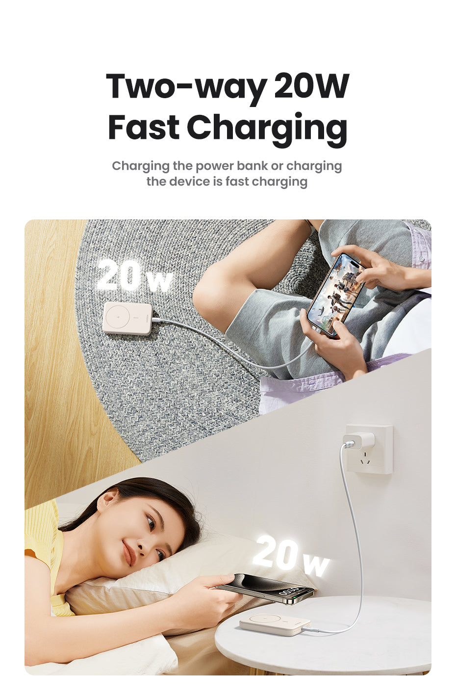 Ugreen MagSafe Powerbank 10'000 mAh – 20 W PD, MagSafe 7,5 W, 1× USB-C, beige, für iPhone 12–15