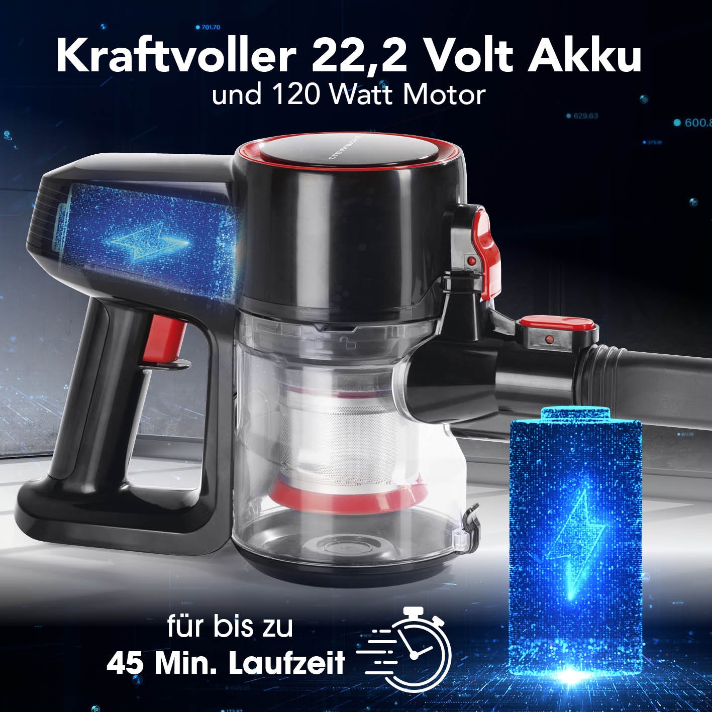 CLEANmaxx Akkustaubsauger – 0,8 l, Akkubetrieb, 2 Stufen, 22 V