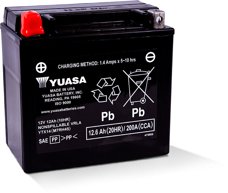 Yuasa Motorradbatterie YTX14, Blei (Pb), 12 V, 151,2 Wh
