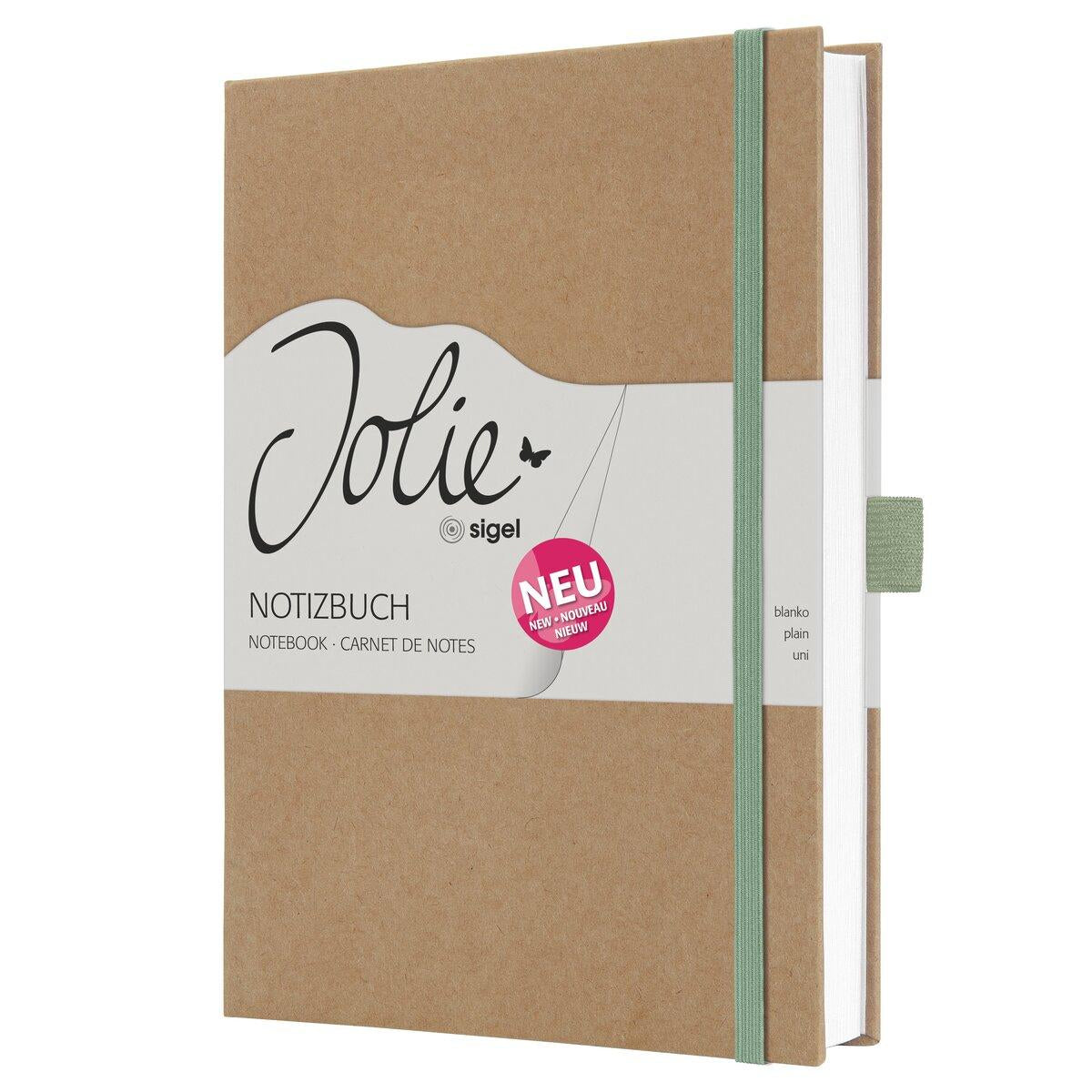 JOLIE Notizbuch – A5 – blanko – 192 Seiten – 100 g/m² – Hardcover, Gummiband, Stiftschlaufe – Mint – FSC