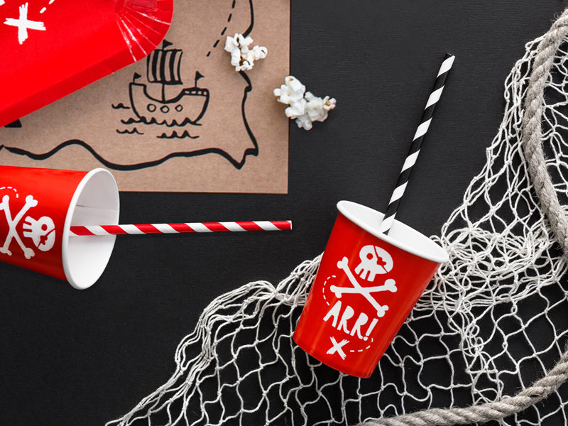 PartyDeco Papierstrohhalme, gestreift, 19,5 cm, rot/weiss – 10 Stk.