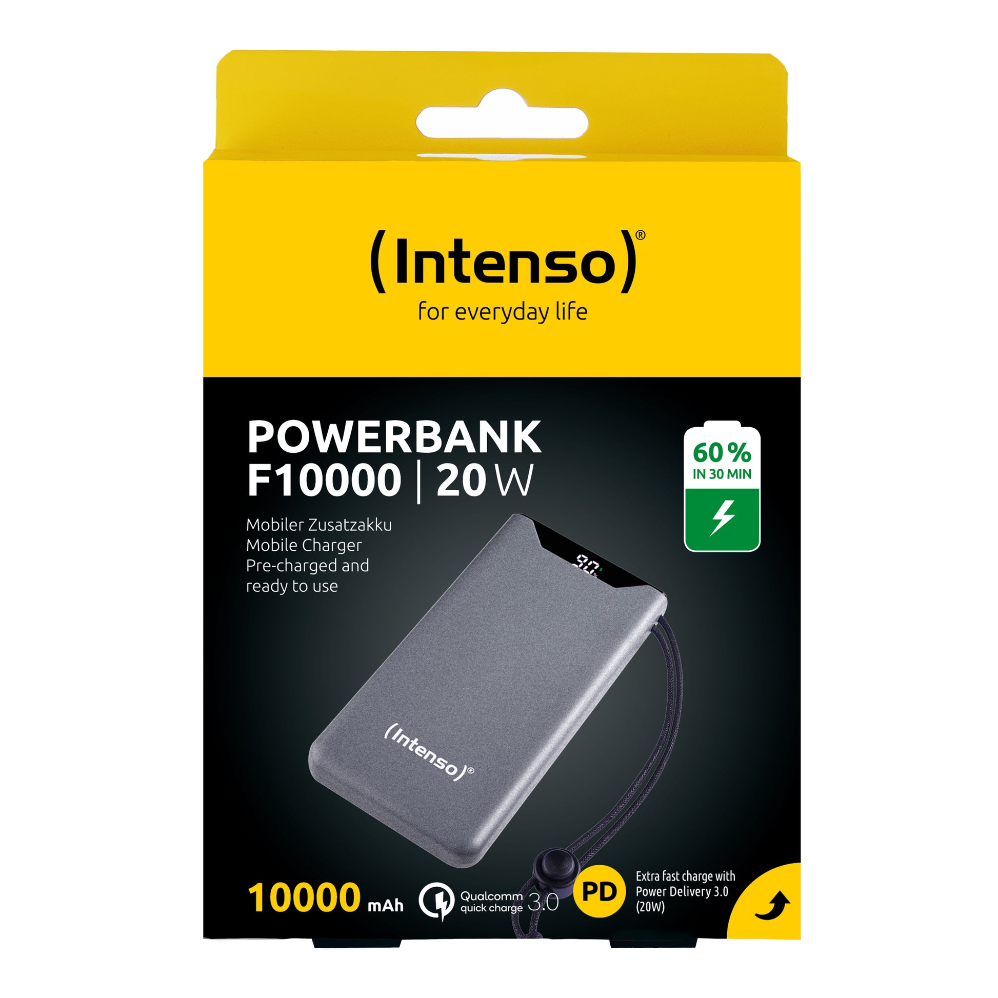 Intenso F10000 Powerbank 10'000 mAh – 20 W PD, 1× USB-C, 1× USB-A, grau
