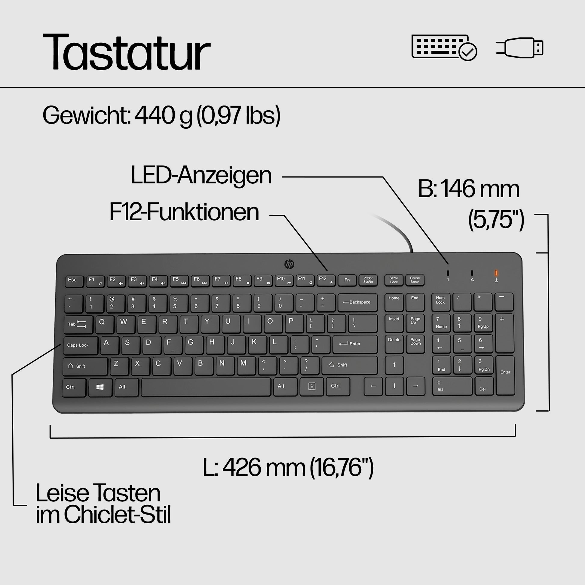 HP 150 – Tastatur-Maus-Set – Membran – kabelgebunden – USB-A – schwarz