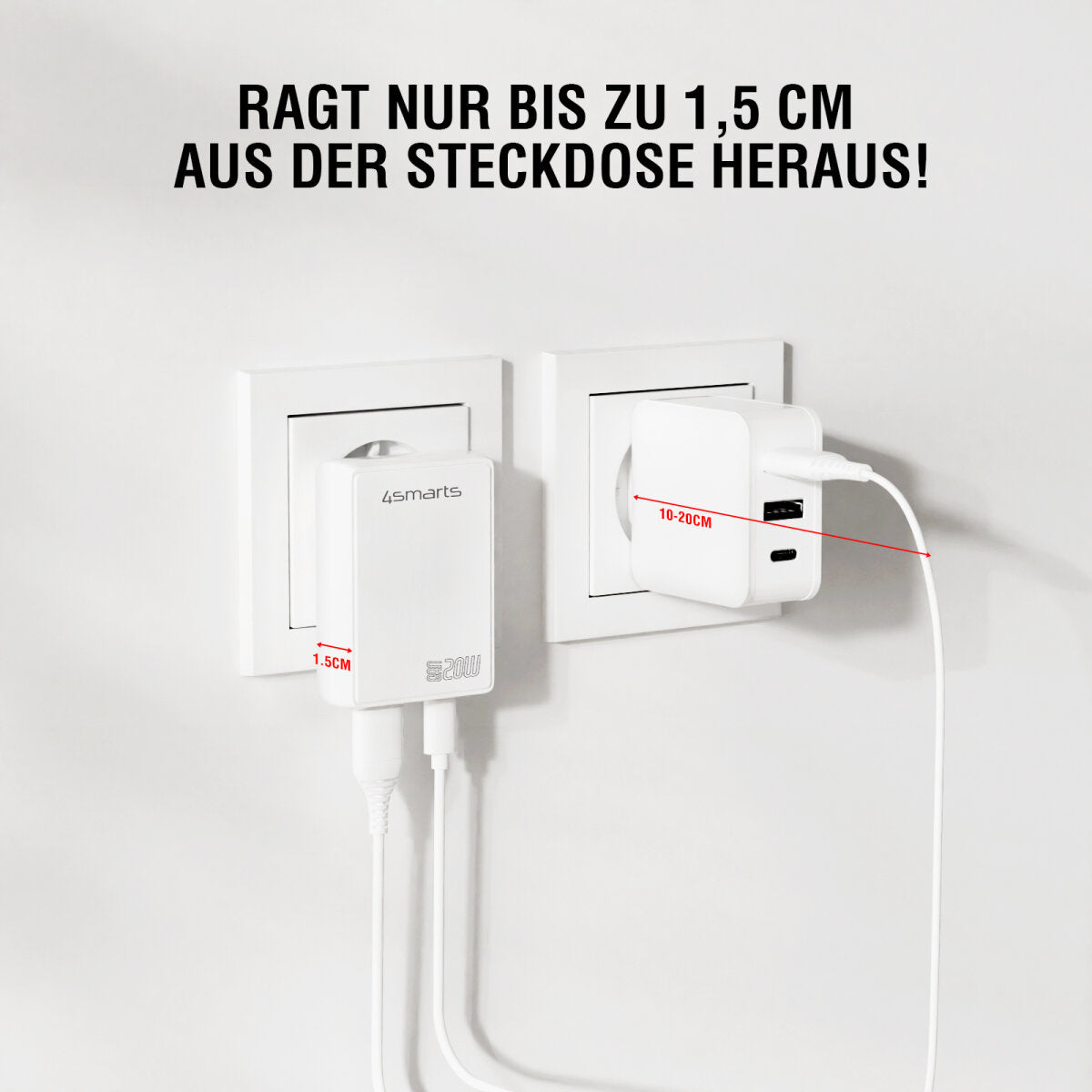 4smarts FlatPlug Duos USB-Ladegerät 20 W – USB-C×1, USB-A×1 – PD, QC 3.0, PPS, GaN – EU-Stecker (Typ C)