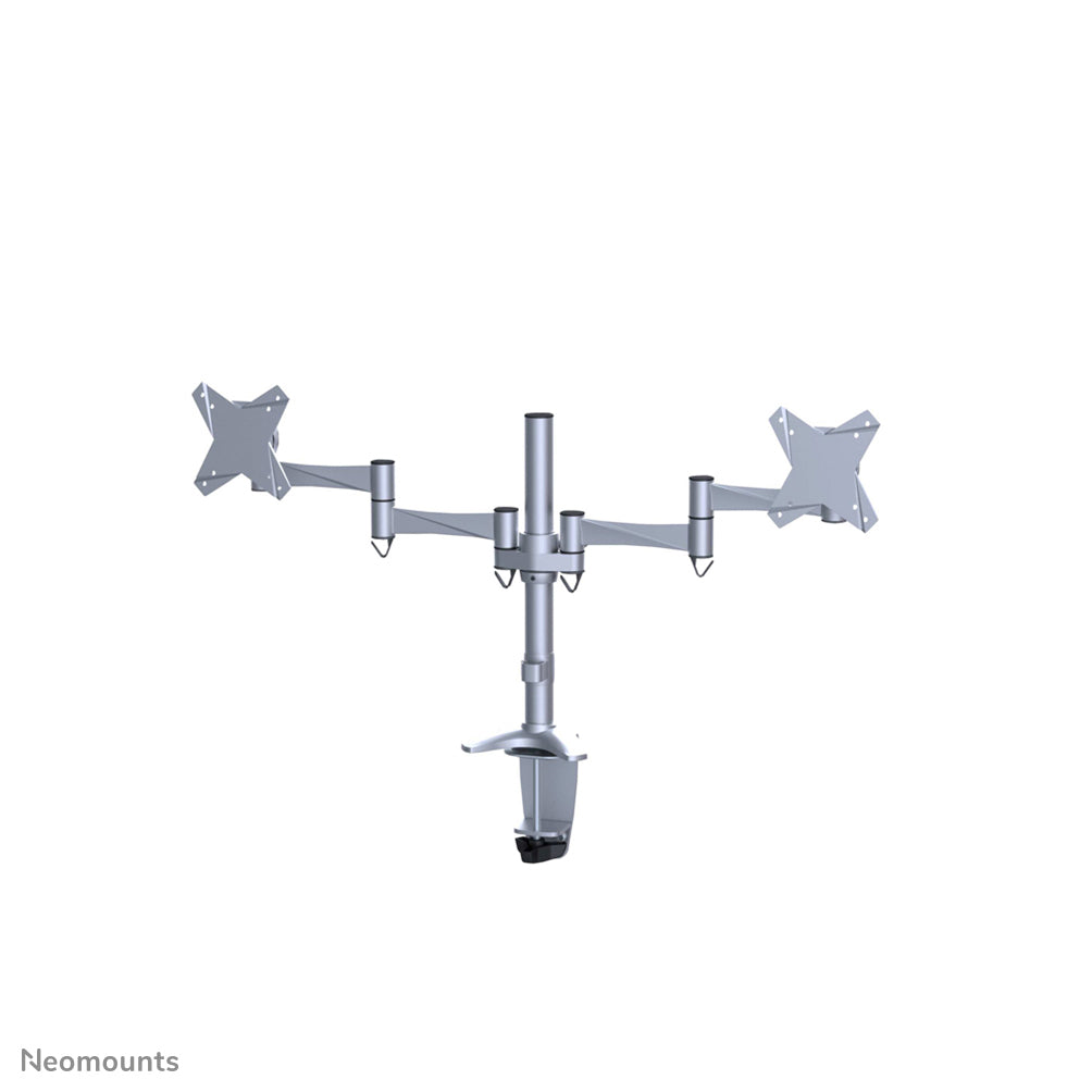 Neomounts Monitorarm, Dual, Tischklemme/Tischdurchführung, bis 27", VESA 75 × 75/100 × 100 mm, 9 kg, silber
