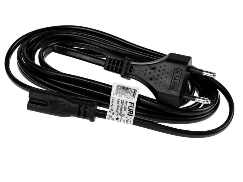 Furber. Netzkabel – T26–IEC C7, 3 m, 2,5 A, Schwarz