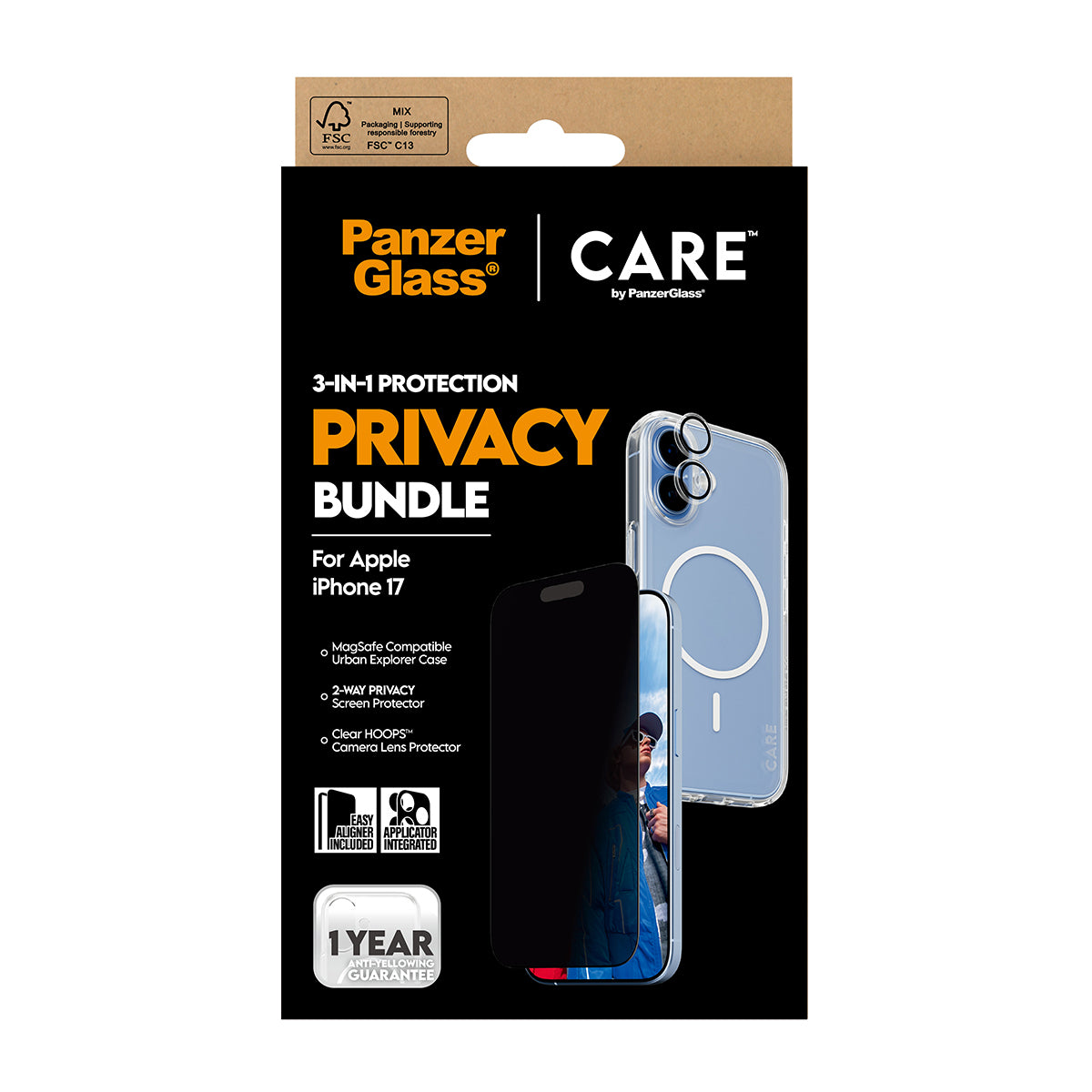 PanzerGlass Bildschirmschutzfolie CARE – für Apple iPhone 17 – Transparent – Privatsphäre-Filter
