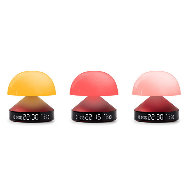 Lexon Lichtwecker Mina Sunrise – digital – 11 × 11 cm, weinrot, Aluminium, USB, Wecktöne