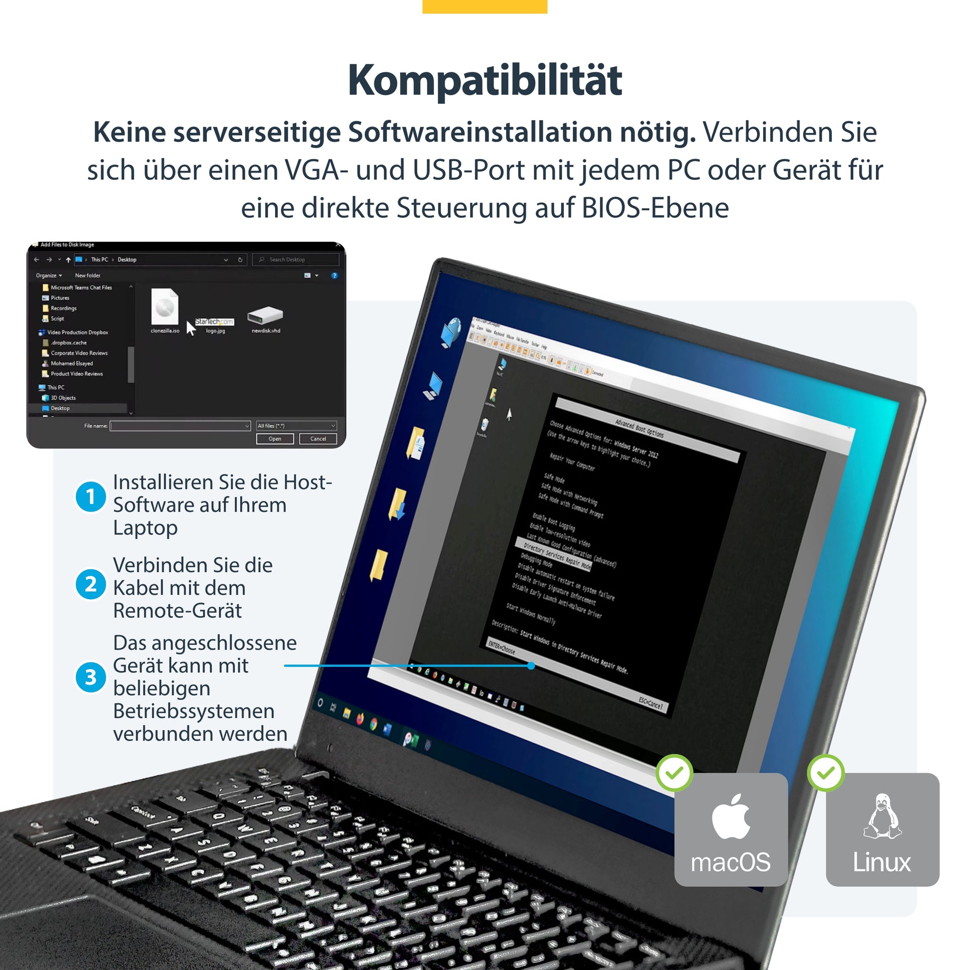 StarTech.com USB-Extender (KVM Crash-Cart Adapter) – VGA, USB 2.0, USB Mini-B/USB A, PS/2 – für Laptop