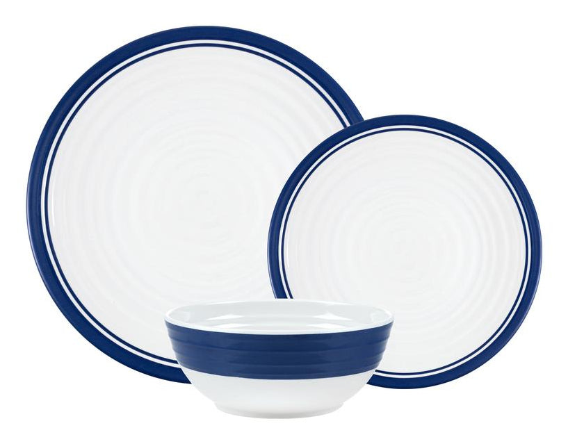 KOOR Geschirrset – 16-teiliges Set, Ø 26,5 cm, Melamin, Blau/Weiss, spülmaschinenfest, BPA-frei
