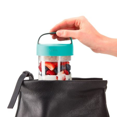 Lékué Lunchbecher 884948 – 400 ml, Ø 9,2 cm, Kunststoff (Tritan), Türkis, mikrowellengeeignet