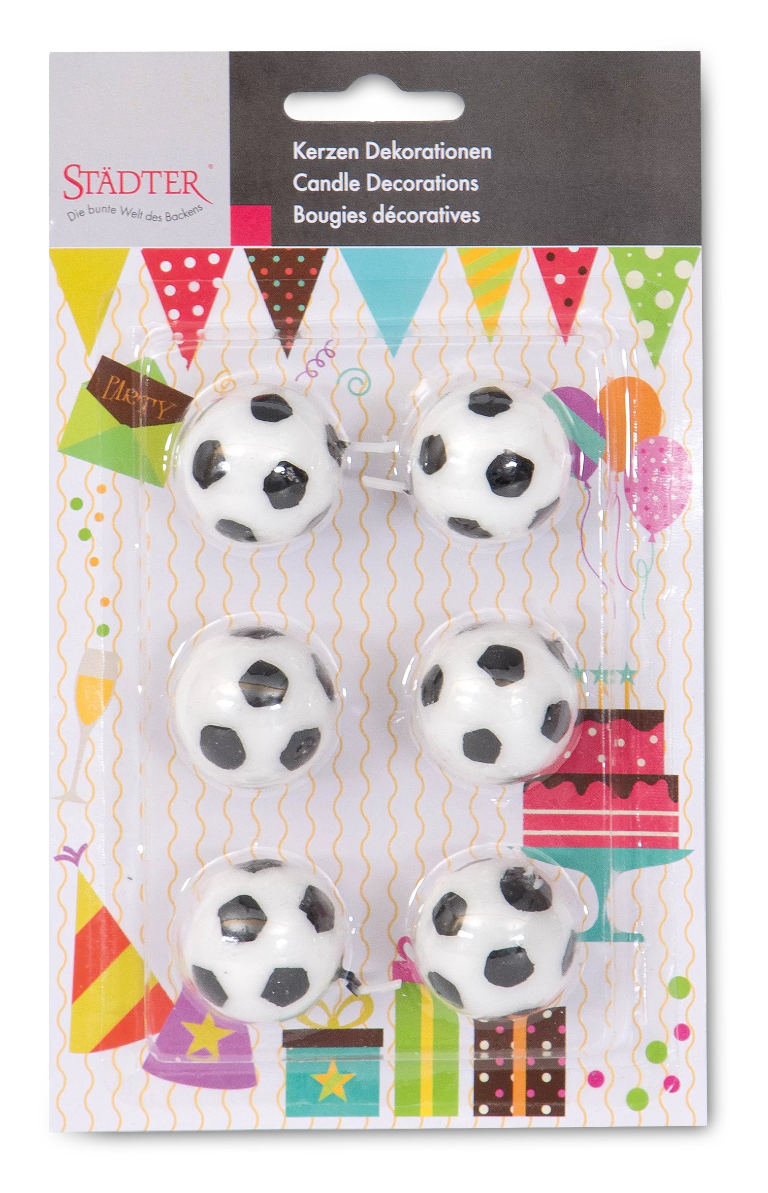 Städter Geburtstagskerzen Fussball – Schwarz/Weiss – 25 × 25 mm – 6 Stk