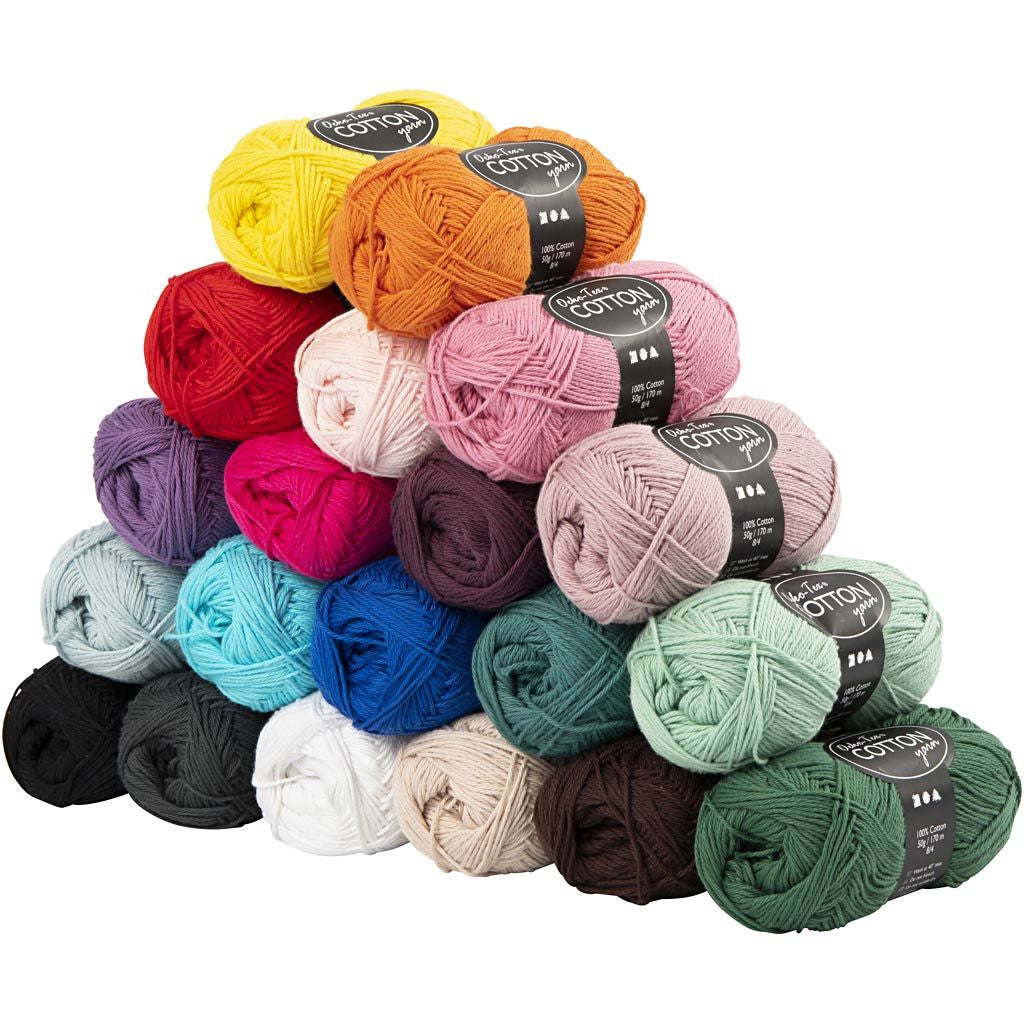 Creativ Company Baumwollgarn Mehrfarbig – 50 g, 170 m, Nadel 3,5 mm, 20 Stk.