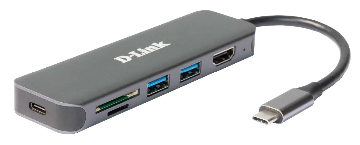 D-Link DUB-2327 USB-Hub – USB-C, 1× HDMI, 2× USB-A, 60 W PD, SD/microSD, für Windows/Mac