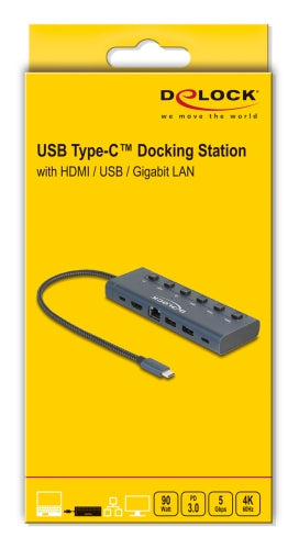 DeLOCK 92000 Dockingstation – USB-C, 1× HDMI, 2× USB-A, 90 W PD, GbE, für Windows/Mac/Linux