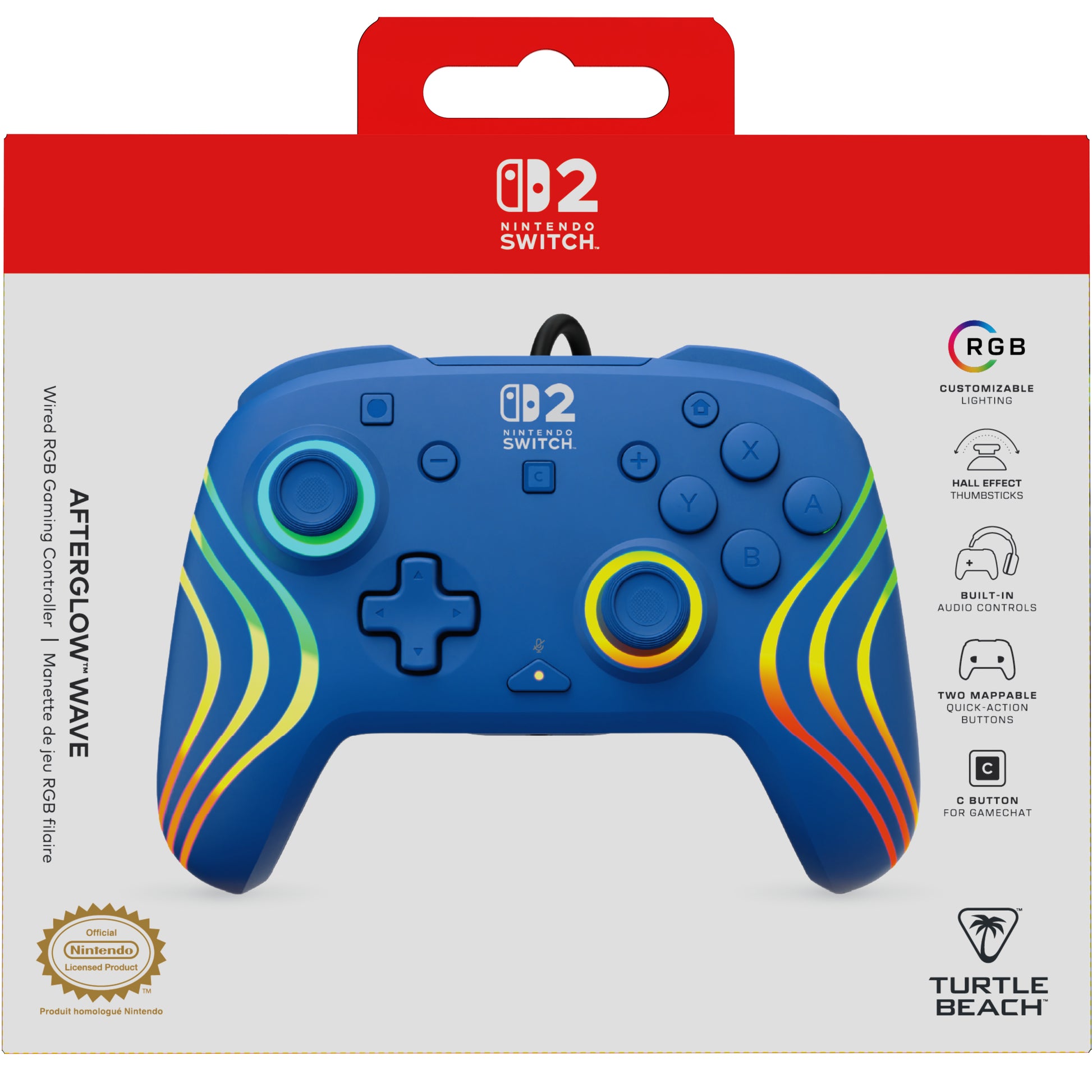 Turtle Beach Afterglow Wave – Gamepad – USB (kabelgebunden, USB-C), RGB – für Nintendo Switch-Konsolen, Blau