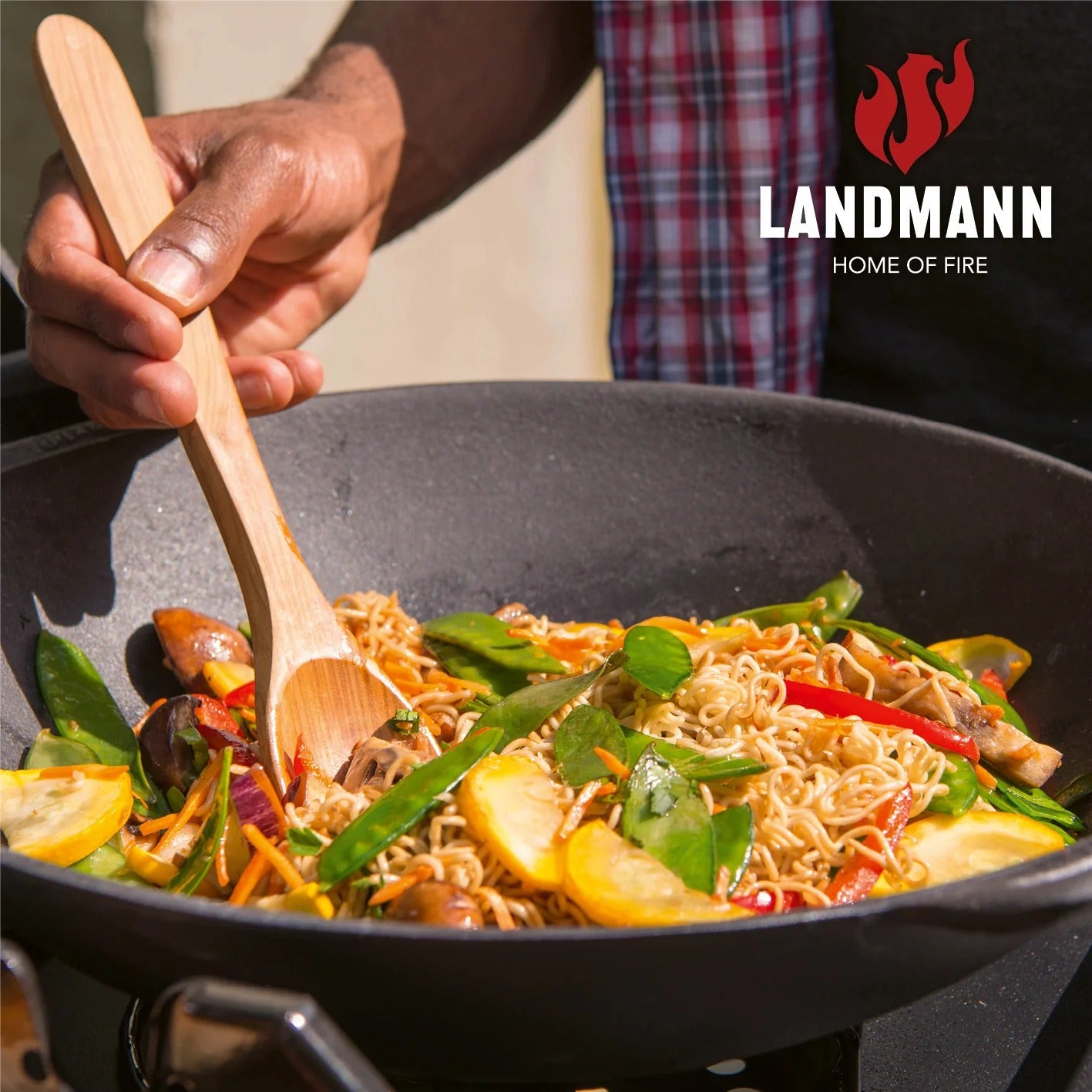 LANDMANN Fonduepfanne 15502 Pure – Ø 44,5 cm, Gusseisen, Emaille, für Grillrost, Schwarz