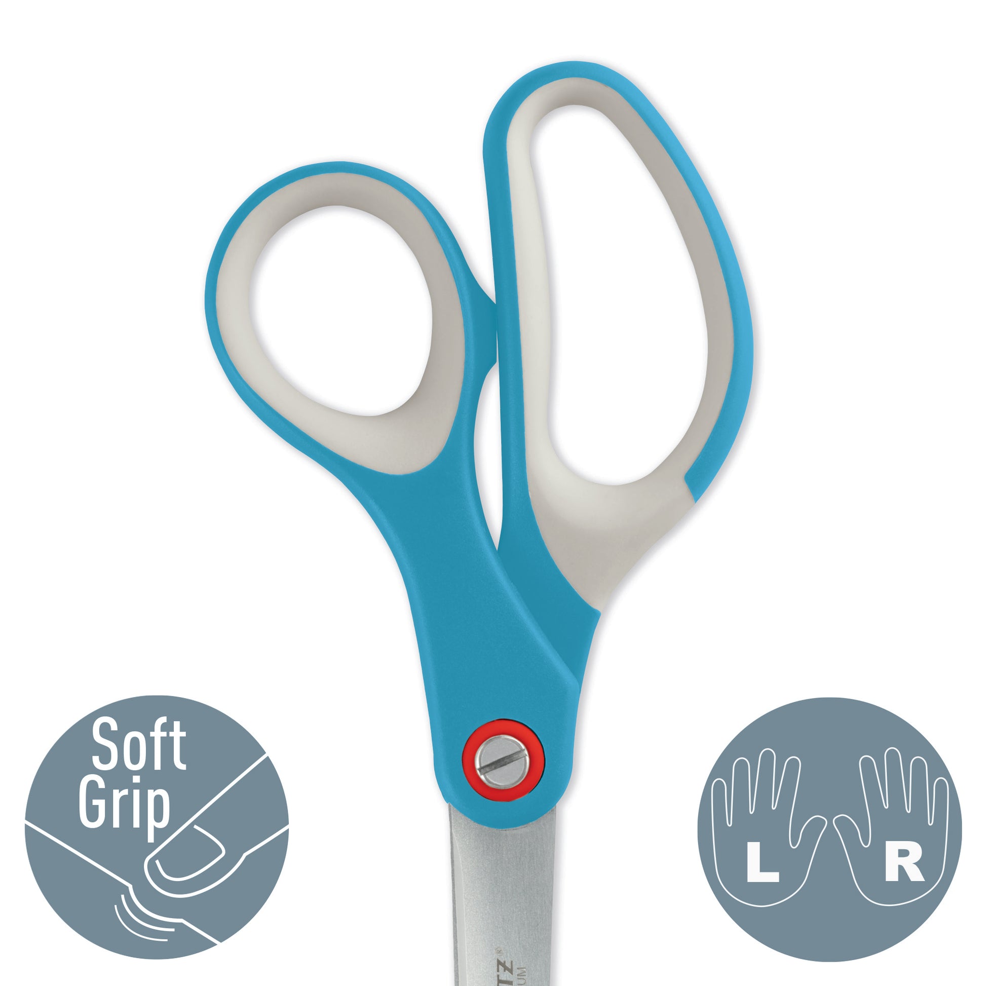 Leitz Cosy Schere 20,5 cm, spitz, für Rechts- und Linkshänder – Edelstahl, titanbeschichtet, Softgrip, blau