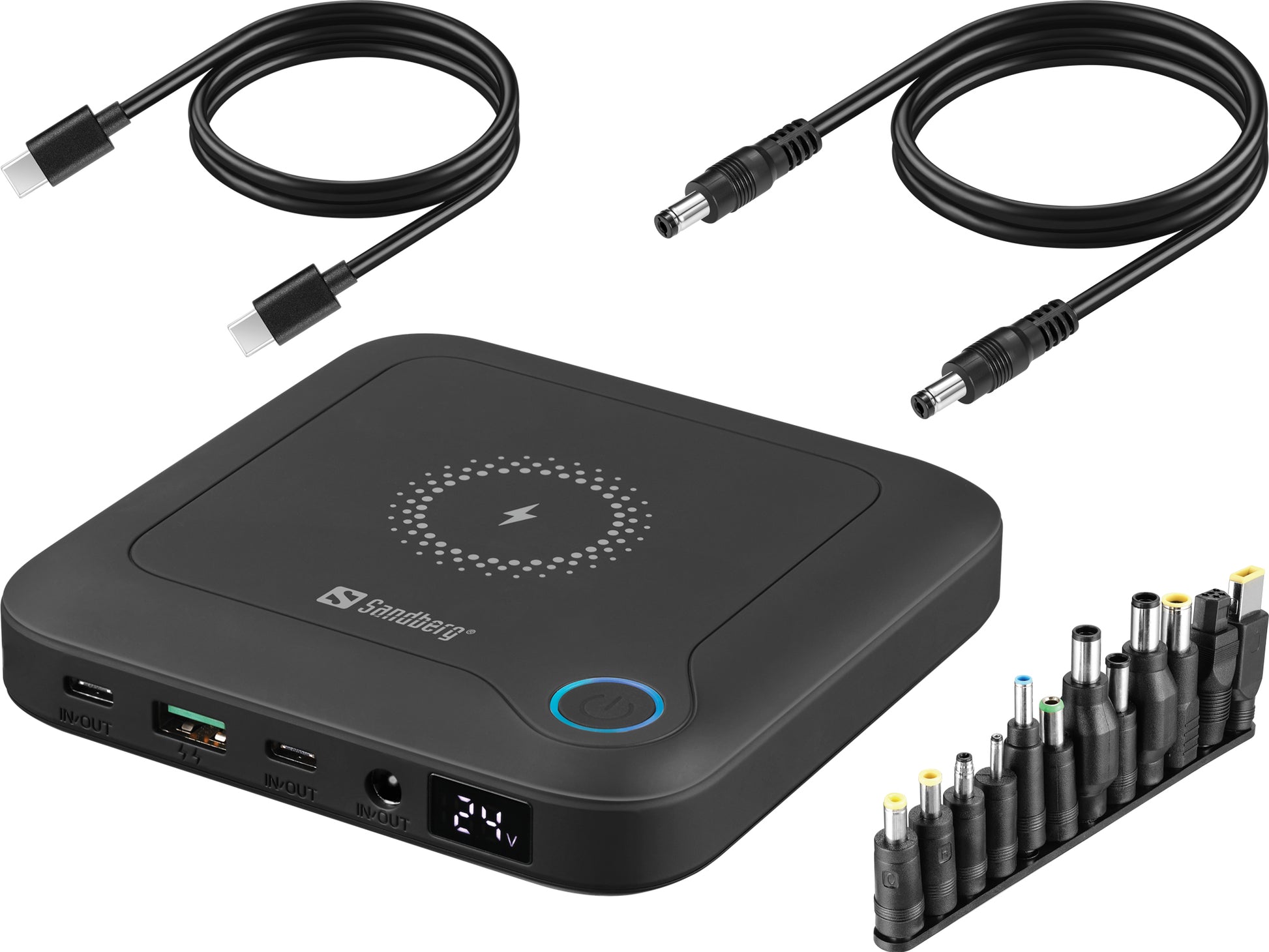 Sandberg Wireless Powerbank 25'000 mAh – 60 W PD, Wireless 15 W, 2× USB-C, 1× USB-A, schwarz