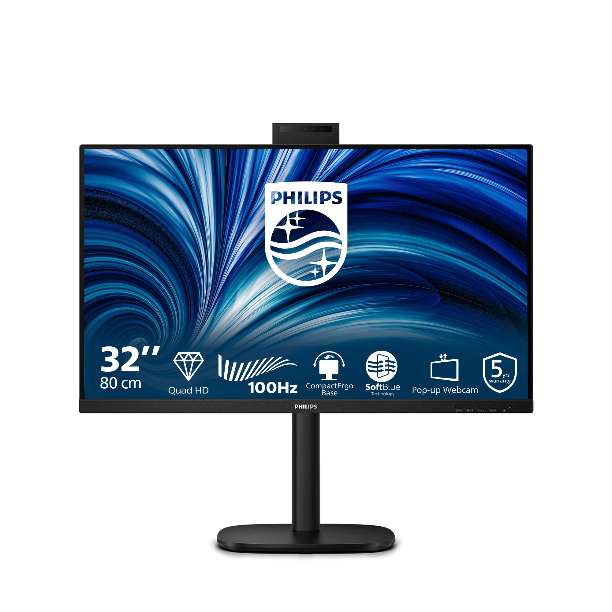 Philips 32B2U3601H/00 – Monitor, 32", IPS, 100 Hz, Webcam, USB-Hub, VESA 100 × 100, Schwarz