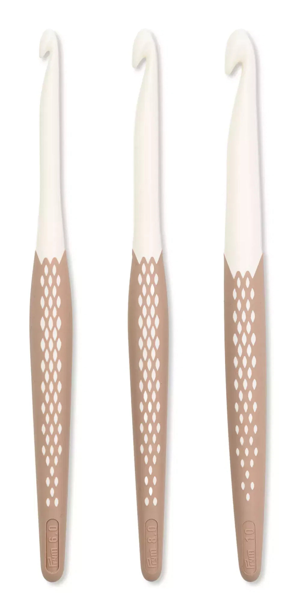 Prym Ergonomics Prym Häkelnadel – Ø 0,6–1,0 cm, ABS Synthetik, graubraun, weiss, 3 Stk.