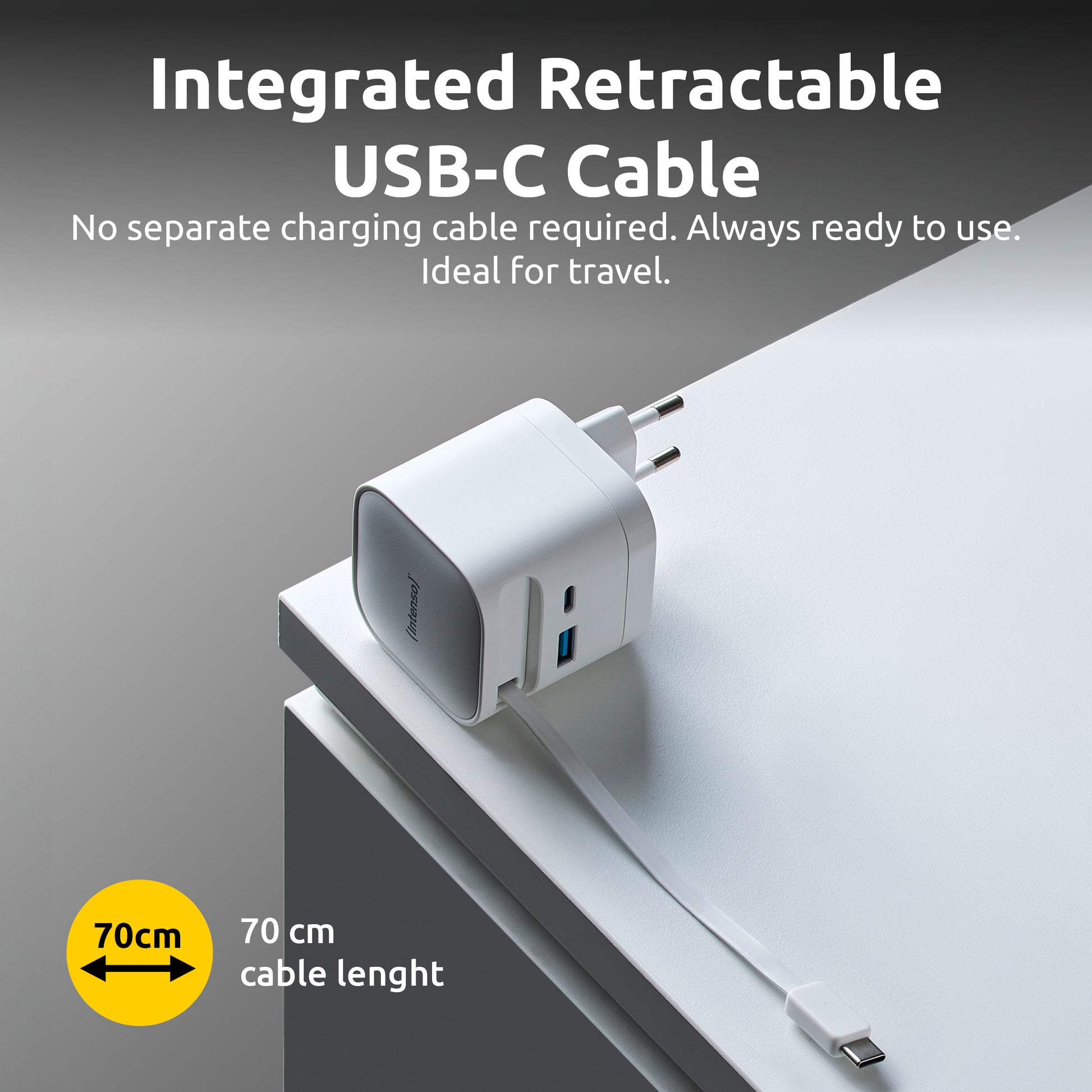 Intenso W65ACIC USB-Ladegerät 65 W – USB-C×2, USB-A×1 – PD 3.0, PPS, QC 4.0, GaN, EU-Stecker (Typ C)