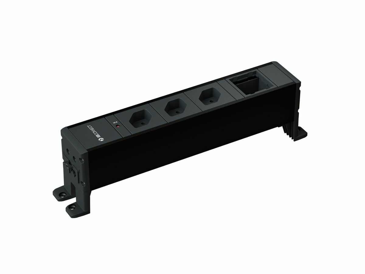 Max Hauri AG CUBO Tischsteckdosenleiste, 3×T13, Tisch/Bank, 328,4×54×54 mm – Schwarz