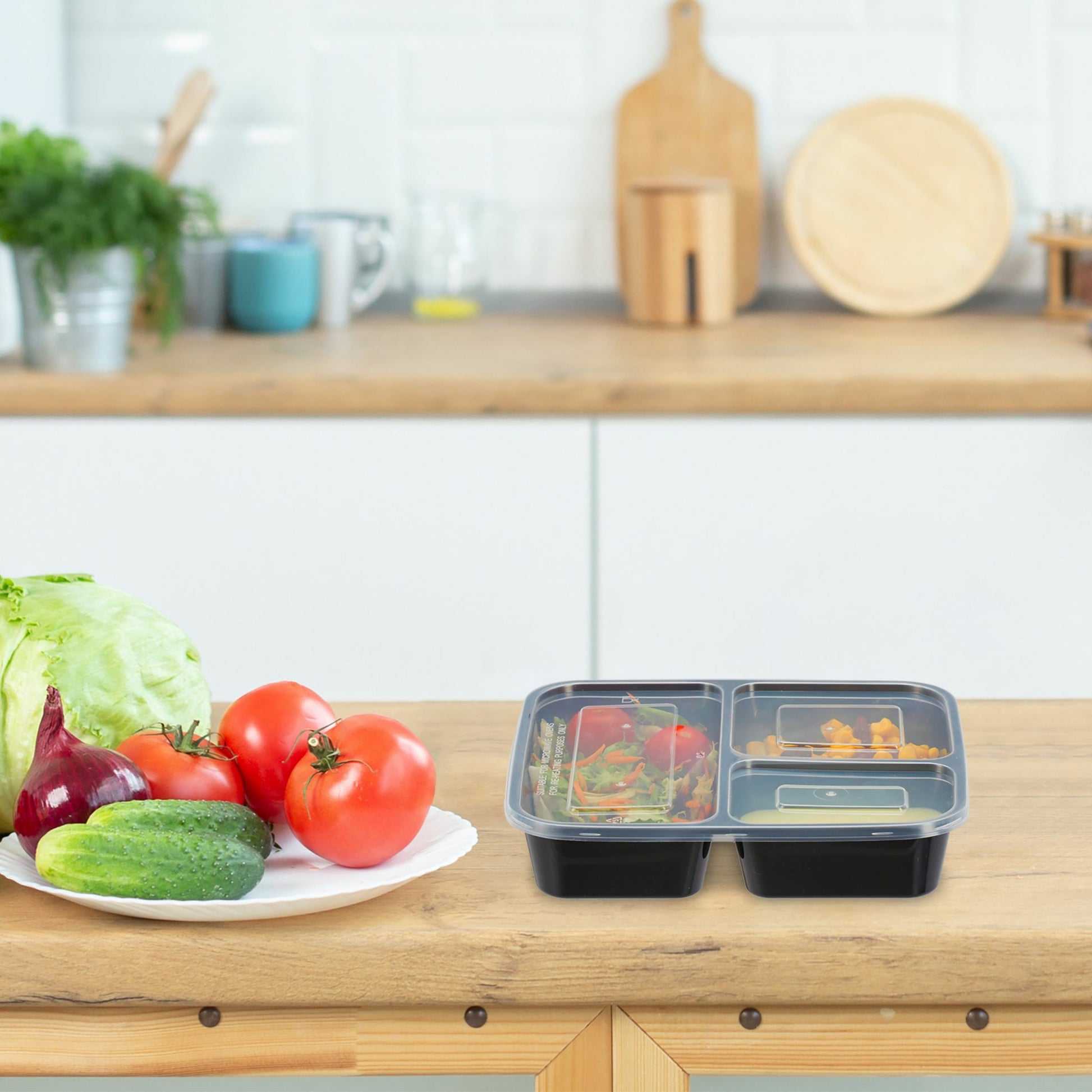 Relaxdays Take-away-Box, Polypropylen (PP), 3-geteilt – 1'000 ml 22 × 15 cm, schwarz – 1 Stk.